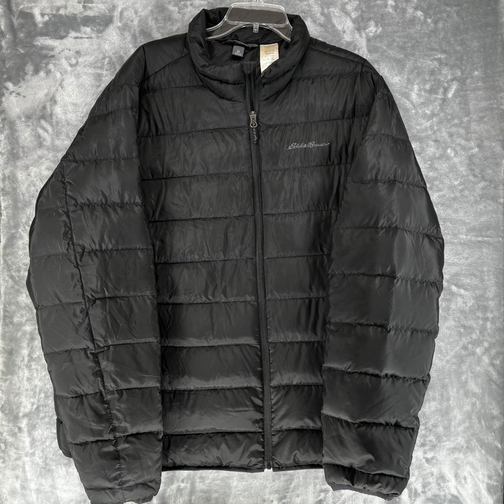 Eddie‎ Bauer Mens XXL Black Down Puffer Jacket Lightweight Full Zip Winter Coat